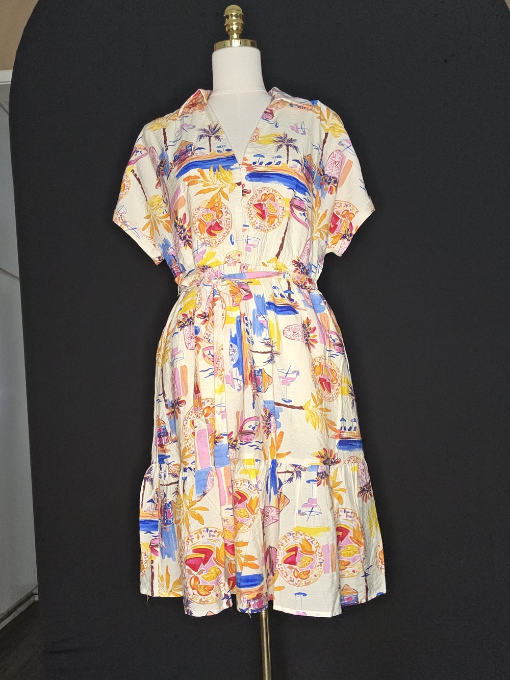 Sam Edelman Printed V-Neck Tie-Waist Dress